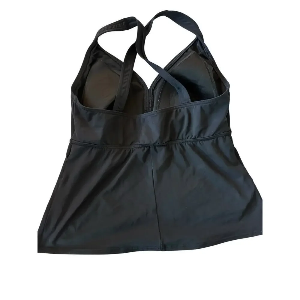 Lands' End Women Black Crossback Swimsuit Underwire V-Neck Tankini Top Size 14D